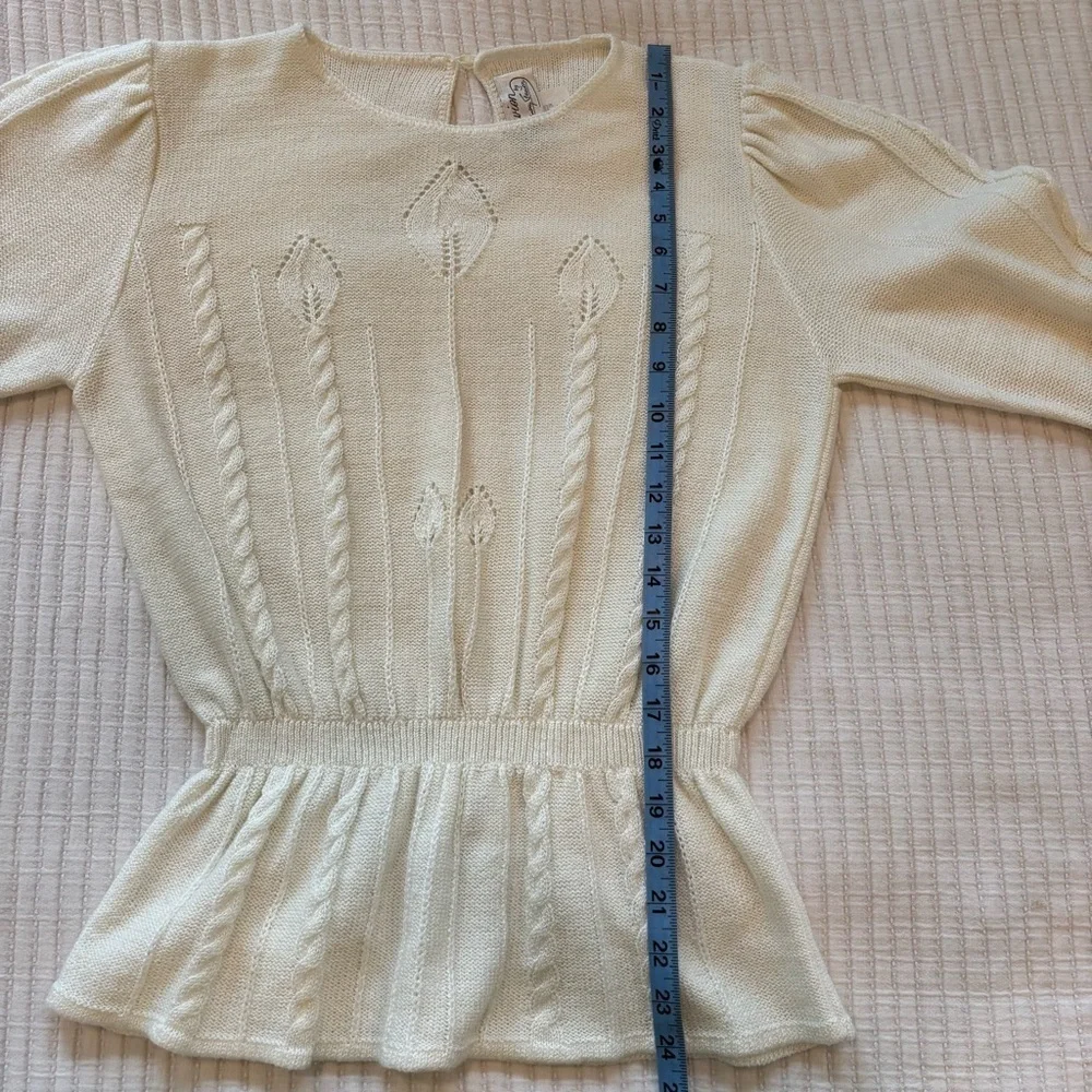 Vintage 70's Savion by Ignacy Feuer Cream Women's Knit Skirt Set Peplum Size 10